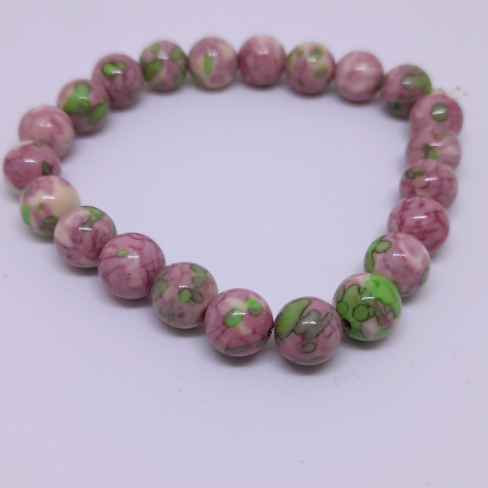 Pink and Green Beaded Bracelet